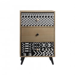 Rebecca Mobili Bedside Table with 3 Drawers in Wood and Metal Boho Scandi Style