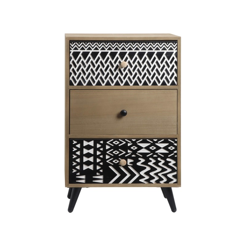 Rebecca Mobili Bedside Table with 3 Drawers in Wood and Metal Boho Scandi Style