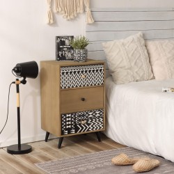 Rebecca Mobili Nachtkastje met 3 Laden in Hout en Metaal Boho Scandinavische Stijl