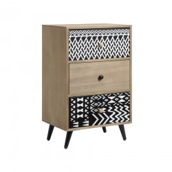 Rebecca Mobili Bedside Table with 3 Drawers in Wood and Metal Boho Scandi Style