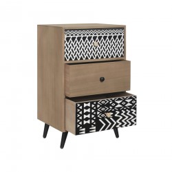 Rebecca Mobili Bedside Table with 3 Drawers in Wood and Metal Boho Scandi Style