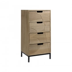 Rebecca Mobili Commode Moderne avec 3 Tiroirs Sculpté Bois Métal