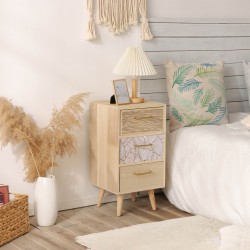 Rebecca Mobili Tall and Slim Wooden Bedside Table with 3 Drawers