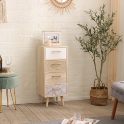 Rebecca Mobili Slim Wooden Chest of Drawers with 4 Drawers Boho Style