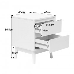 Rebecca Mobili Comodino 2 Cassetti Comodino Multiuso Bianco MDF Stile Scandinavo