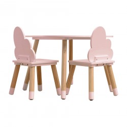 Rebecca Mobili Ensemble Table et 2 Chaises pour Enfants en MDF Pin Rose pour Chambre d'Enfant