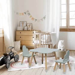 Rebecca Mobili Children's Table and 2 Chairs MDF Pine Green for Nursery Playroom