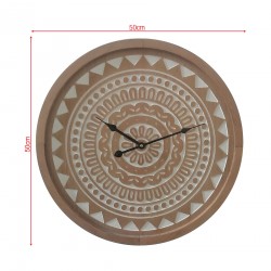 Rebecca Mobili Grand Horloge Murale Marron de Style Ethnique en MDF