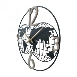 Rebecca Mobili Wall Clock with Metal World Map Modern Style