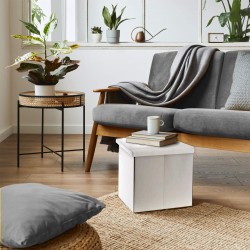 Mobili Rebecca Pouffe Storage Beanbag Footstool Cube White Faux Leather 30x30x30