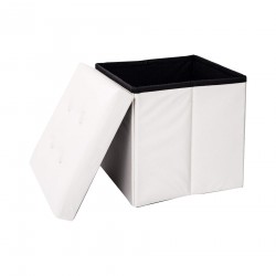 Rebecca Mobili Pouf Coffre de Rangement Carre Synthétique Blanc 30x30x30