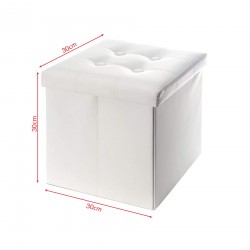 Rebecca Mobili Pouf Coffre de Rangement Carre Synthétique Blanc 30x30x30