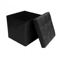 Pouf coffre de rangement carre noir pour le salon - Mobili Rebecca