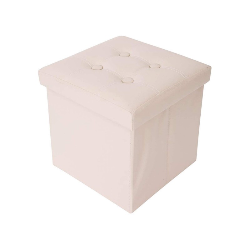 Mobili Rebecca Pouffe Box Ottoman Footstool Beige Cube Faux Leather 30x30x30