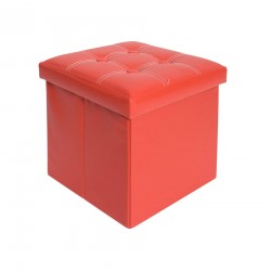 Mobili Rebecca Storage Pouffe Cube Box Ottoman Faux Leather Red 30x30x30