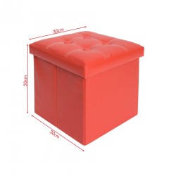 Mobili Rebecca Storage Pouffe Cube Box Ottoman Faux Leather Red 30x30x30