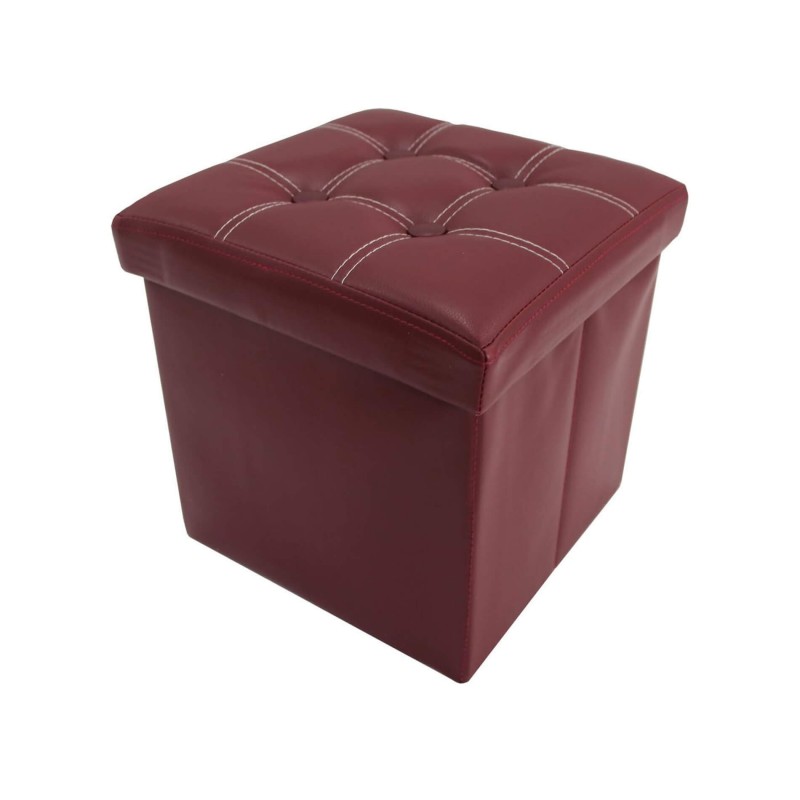 Rebecca Mobili Pouf Tabouret Similicuir Rouge Bordeaux Repose-Pieds 30x30x30