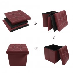 Rebecca Mobili Pouf Tabouret Similicuir Rouge Bordeaux Repose-Pieds 30x30x30