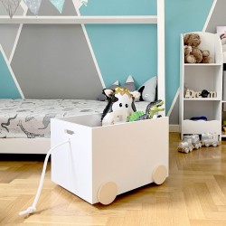 Rebecca Mobili Carrello Porta Giochi Baule per Bimbi Bianco MDF con Corda per Cameretta