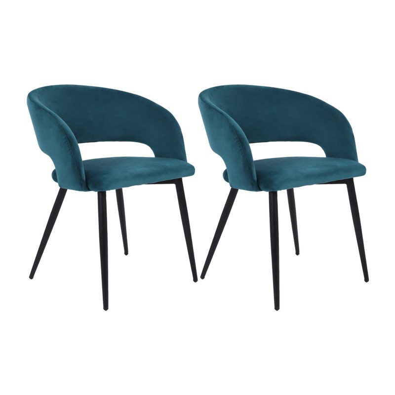 Stoelen Mobili Rebecca Titoki 76x55,5x58 Fluweel Metaal Petroleumgroen Zwart Modern SET 2 stuks Gedeeltelijk Gemonteerd