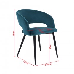 Chairs Mobili Rebecca Titoki 76x55,5x58 Samt Metal Petrol Green Black Modern SET 2 pieces Partially Assembled