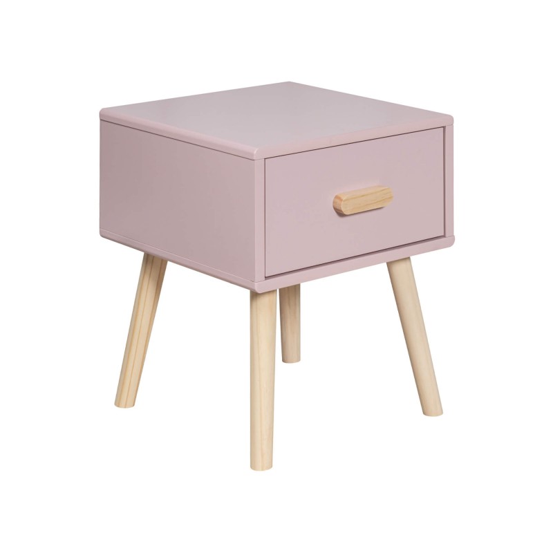 Table de chevet Mobili Rebecca Enotera 44x35x35 MDF Pin Rose Marron Scandinave Partiellement Assemblé