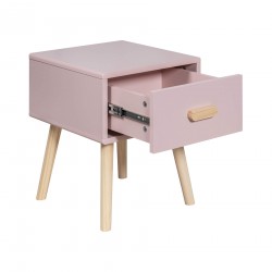 Table de chevet Mobili Rebecca Enotera 44x35x35 MDF Pin Rose Marron Scandinave Partiellement Assemblé