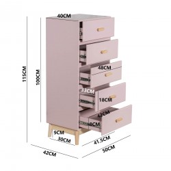 Cassettiera Mobili Rebecca Orchidea 115x50x40 MDF Pino Rosa Marrone Scandinavo Da Montare