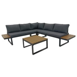 Garten-Loungeset Rebecca Mobili Yama 65x134,5x60 Aluminium Polywood Schwarz Braun Modern SET 2 Stück Zu montieren