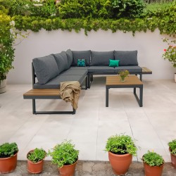 Garden Lounge Set Rebecca Mobili Yama 65x134,5x60 Aluminum Polywood Black Brown Modern SET 2 pieces Assembly required