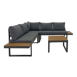 Salotto da Giardino Rebecca Mobili Yama 65x134,5x60 Alluminio Polywood Nero Marrone Moderno SET 3 pezzi Da Montare