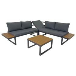 Tuin loungeset Rebecca Mobili Yama 65x134,5x60 Aluminium Polywood Zwart Bruin Modern SET 2 stuks Te monteren