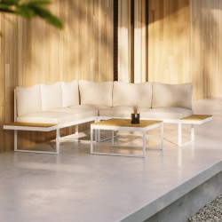 Sala de jardim Rebecca Mobili Toog 65x134,5x61 Alumínio Polywood Branco Castanho Moderno CONJUNTO 2 peças Para montar