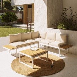 Sala de jardim Rebecca Mobili Toog 65x134,5x61 Alumínio Polywood Branco Castanho Moderno CONJUNTO 2 peças Para montar