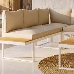 Salotto da Giardino Rebecca Mobili Toog 65x134,5x61 Alluminio Polywood Bianco Marrone Moderno SET 3 pezzi Da Montare