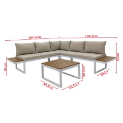 Salón de jardín Rebecca Mobili Toog 65x134,5x61 Aluminio Polywood Blanco Marrón Moderno CONJUNTO 2 piezas Para montar