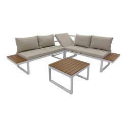 Salotto da Giardino Rebecca Mobili Toog 65x134,5x61 Alluminio Polywood Bianco Marrone Moderno SET 3 pezzi Da Montare