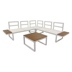 Sala de jardim Rebecca Mobili Toog 65x134,5x61 Alumínio Polywood Branco Castanho Moderno CONJUNTO 2 peças Para montar