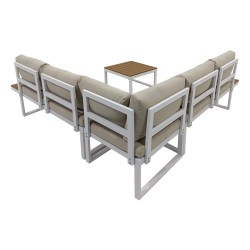 Salotto da Giardino Rebecca Mobili Toog 65x134,5x61 Alluminio Polywood Bianco Marrone Moderno SET 3 pezzi Da Montare