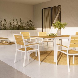 Tavolo Allungabile Rebecca Mobili Arayan 73x140x90 Alluminio Polywood Bianco Marrone Moderno Da Montare