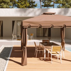 Gazebo Mobili Rebecca Nuxia 3x3 m Polyester Aluminium Marron Clair Noir Montage Requis