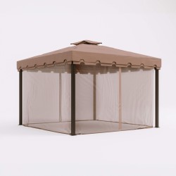 Gazebo Mobili Rebecca Nuxia 3x3 mt Poliestere Alluminio Marrone Chiaro Nero Da Montare