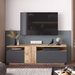 Mueble de TV Rebecca Mobili Elais 46,5x150x29,5 Tablero de partículas Roble Claro Gris Oscuro Moderno