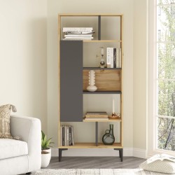 Bookcase Rebecca Mobili Kanak 163,5x72x25 Chipboard PVC Light Oak Dark Grey Modern