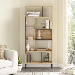 Bookcase Rebecca Mobili Kanak 163,5x72x25 Chipboard PVC Light Oak Dark Grey Modern