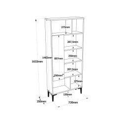 Bookcase Rebecca Mobili Kanak 163,5x72x25 Chipboard PVC Light Oak Dark Grey Modern