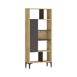 Boekenkast Rebecca Mobili Kanak 163,5x72x25 Spaanplaat PVC Licht Eiken Donkergrijs Modern