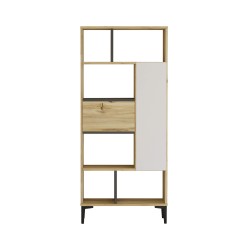 Boekenkast Rebecca Mobili Kanak 163,5x72x25 Spaanplaat PVC Licht Eiken Donkergrijs Modern