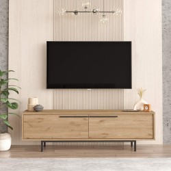 TV-meubel Rebecca Mobili Puka 45x160x35,5 Spaanplaat IJzer Licht Eiken Donkergrijs Modern