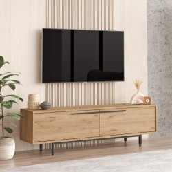 TV-meubel Rebecca Mobili Puka 45x160x35,5 Spaanplaat IJzer Licht Eiken Donkergrijs Modern